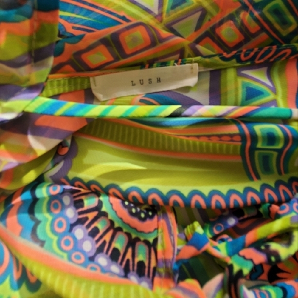 LUSH sheer tribal swim cover up long printed tunic beach festival resort OS - Picture 8 of 8